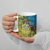 Tuvalu and Australia Together Ceramic Mug Tapa Pattern and Aboriginal mix Culture