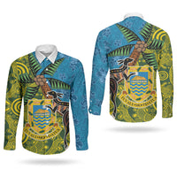 Tuvalu and Australia Together Couples Matching Off Shoulder Short Dress and Long Sleeve Button Shirt Tapa Pattern and Aboriginal mix Culture