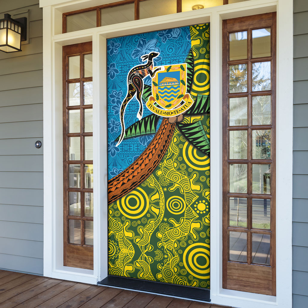 Tuvalu and Australia Together Door Cover Tapa Pattern and Aboriginal mix Culture