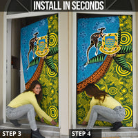Tuvalu and Australia Together Door Cover Tapa Pattern and Aboriginal mix Culture
