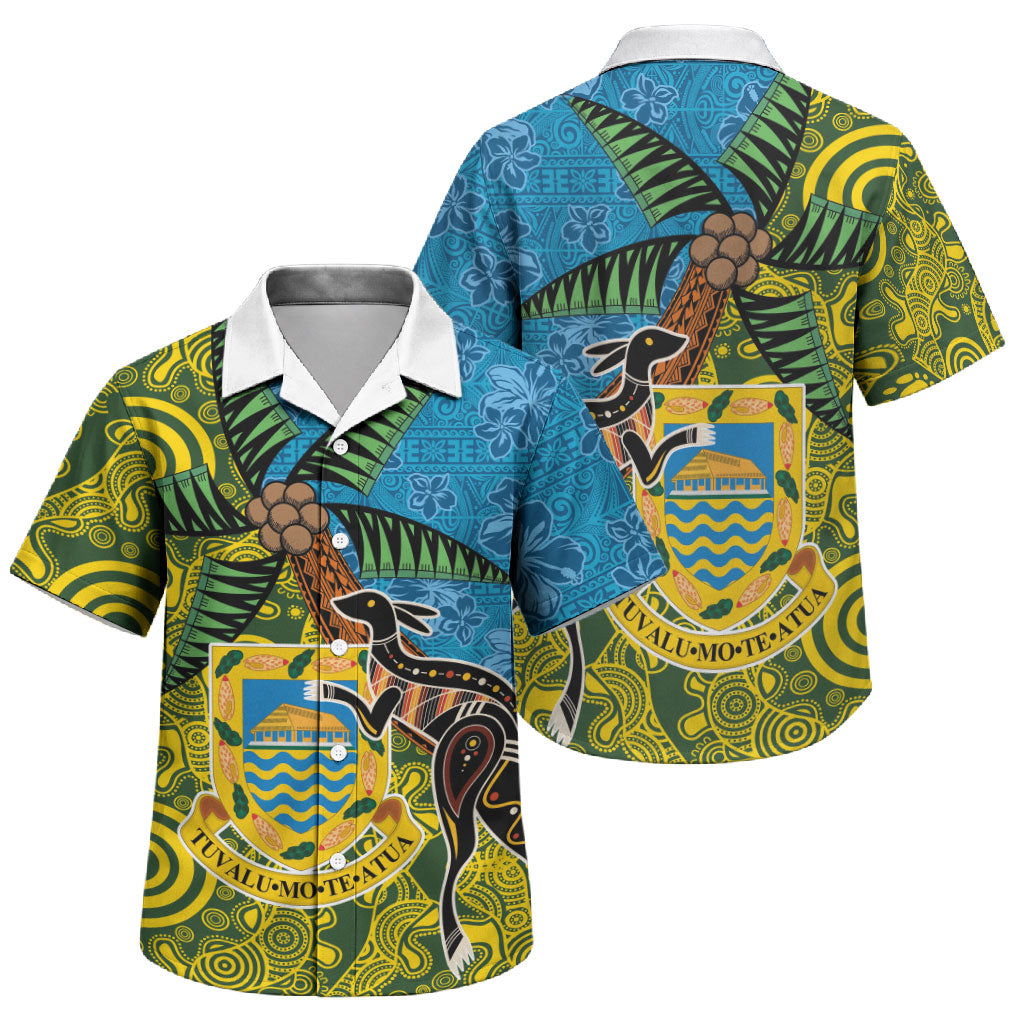 Tuvalu and Australia Together Family Matching Puletasi and Hawaiian Shirt Tapa Pattern and Aboriginal mix Culture