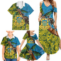 Tuvalu and Australia Together Family Matching Summer Maxi Dress and Hawaiian Shirt Tapa Pattern and Aboriginal mix Culture
