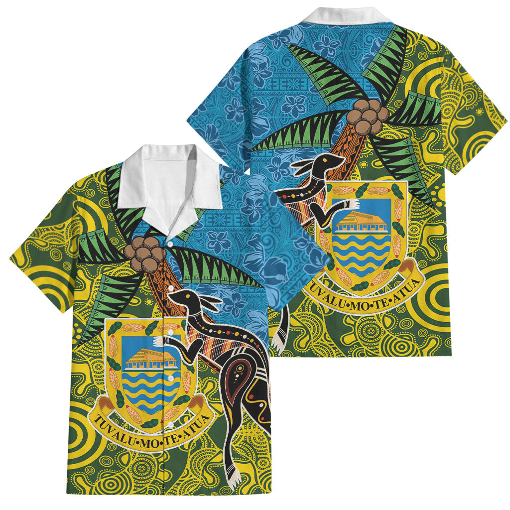 Tuvalu and Australia Together Family Matching Summer Maxi Dress and Hawaiian Shirt Tapa Pattern and Aboriginal mix Culture