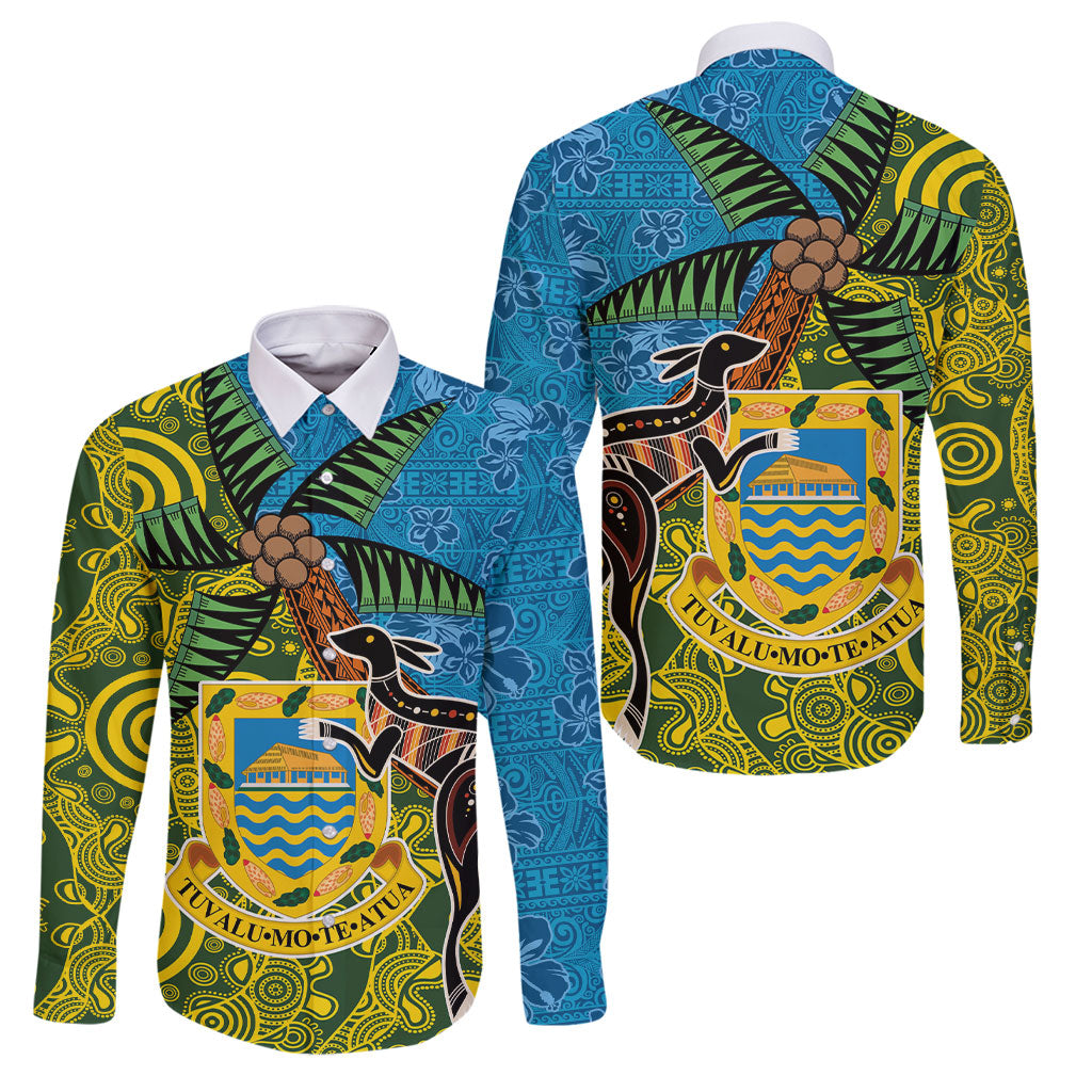 Tuvalu and Australia Together Family Matching Summer Maxi Dress and Hawaiian Shirt Tapa Pattern and Aboriginal mix Culture