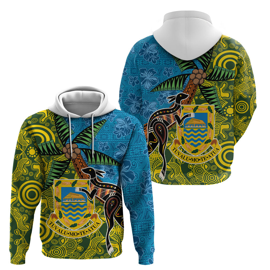 Tuvalu and Australia Together Hoodie Tapa Pattern and Aboriginal mix Culture