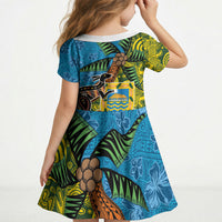 Tuvalu and Australia Together Kid Short Sleeve Dress Tapa Pattern and Aboriginal mix Culture