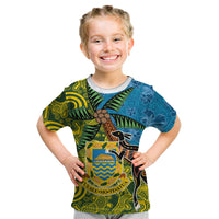 Tuvalu and Australia Together Kid T Shirt Tapa Pattern and Aboriginal mix Culture