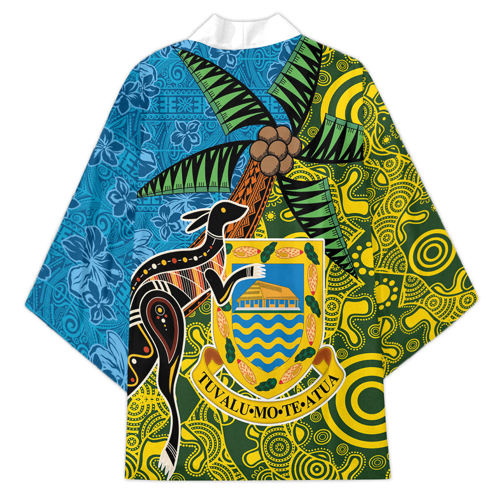 Tuvalu and Australia Together Kimono Tapa Pattern and Aboriginal mix Culture