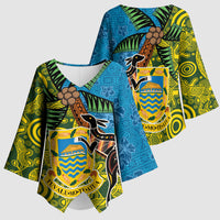 Tuvalu and Australia Together Kimono Sleeve Blouse Tapa Pattern and Aboriginal mix Culture
