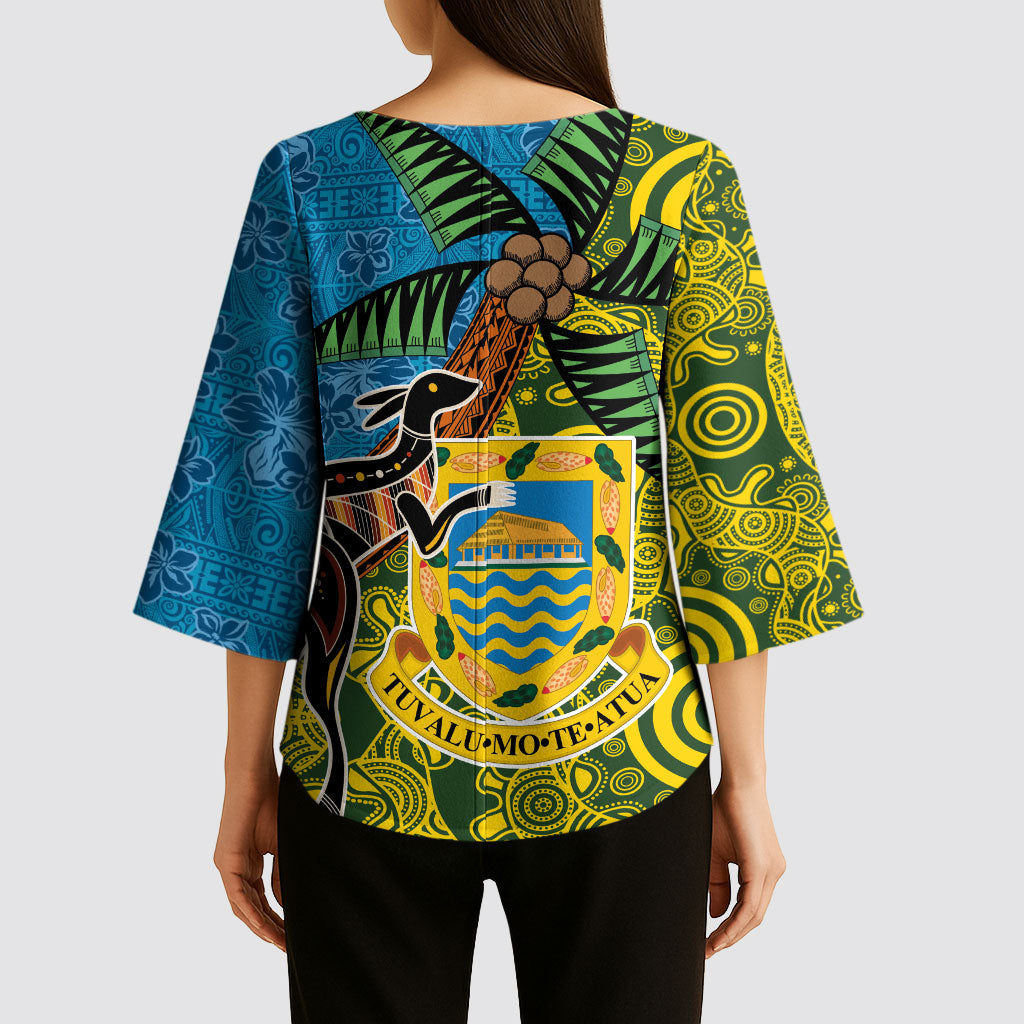 Tuvalu and Australia Together Kimono Sleeve Blouse Tapa Pattern and Aboriginal mix Culture