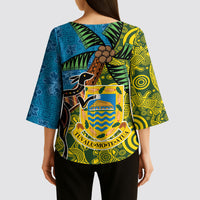 Tuvalu and Australia Together Kimono Sleeve Blouse Tapa Pattern and Aboriginal mix Culture