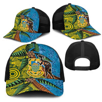 Tuvalu and Australia Together Mesh Trucker Cap Tapa Pattern and Aboriginal mix Culture
