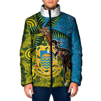 Tuvalu and Australia Together Padded Jacket Tapa Pattern and Aboriginal mix Culture