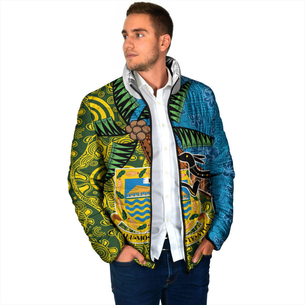 Tuvalu and Australia Together Padded Jacket Tapa Pattern and Aboriginal mix Culture