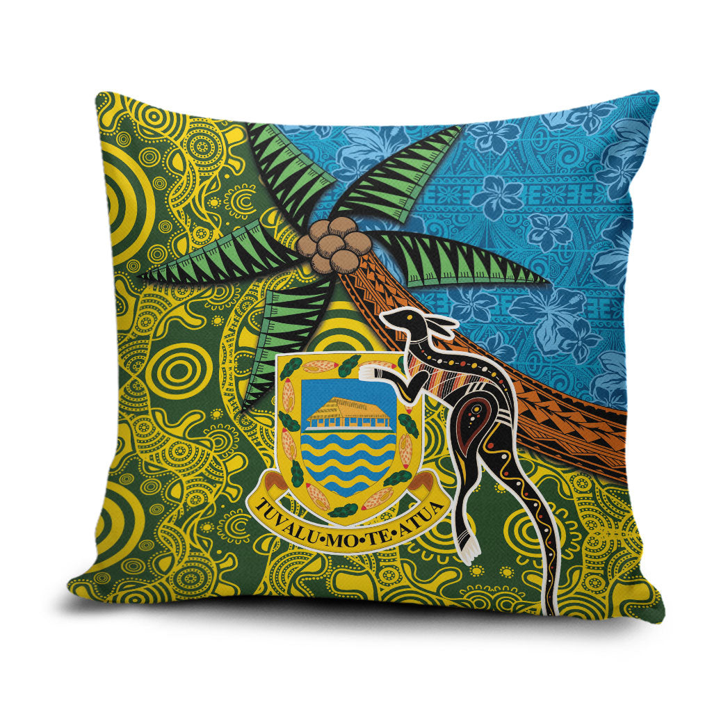 Tuvalu and Australia Together Pillow Cover Tapa Pattern and Aboriginal mix Culture