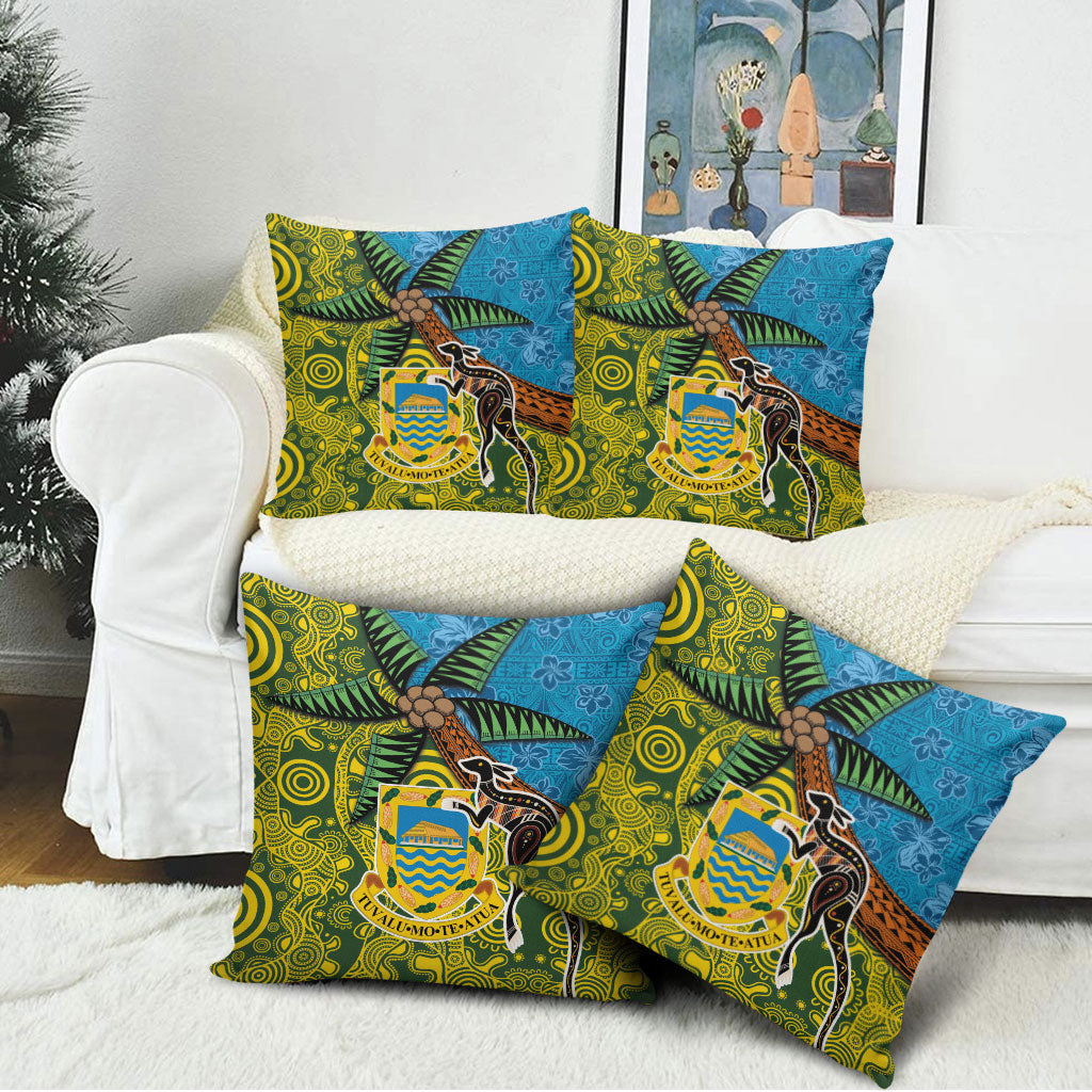 Tuvalu and Australia Together Pillow Cover Tapa Pattern and Aboriginal mix Culture
