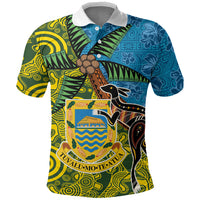 Tuvalu and Australia Together Polo Shirt Tapa Pattern and Aboriginal mix Culture