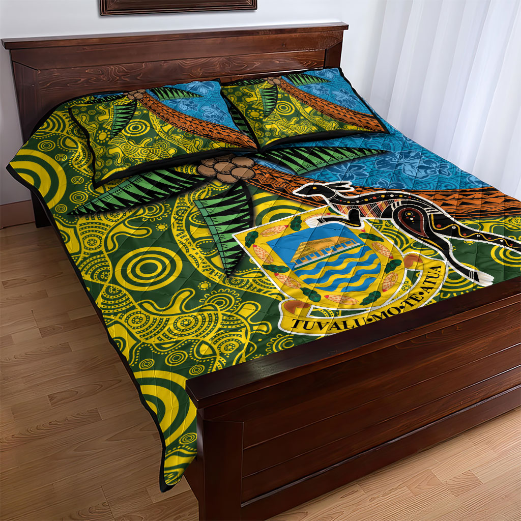 Tuvalu and Australia Together Quilt Bed Set Tapa Pattern and Aboriginal mix Culture