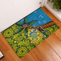 Tuvalu and Australia Together Rubber Doormat Tapa Pattern and Aboriginal mix Culture