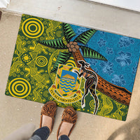 Tuvalu and Australia Together Rubber Doormat Tapa Pattern and Aboriginal mix Culture