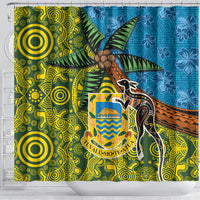 Tuvalu and Australia Together Shower Curtain Tapa Pattern and Aboriginal mix Culture