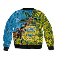 Tuvalu and Australia Together Sleeve Zip Bomber Jacket Tapa Pattern and Aboriginal mix Culture