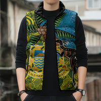 Tuvalu and Australia Together Sleeveless Puffer Jacket Tapa Pattern and Aboriginal mix Culture
