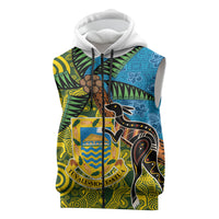 Tuvalu and Australia Together Sleeveless Zip Hoodie Tapa Pattern and Aboriginal mix Culture