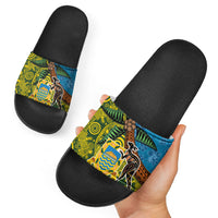 Tuvalu and Australia Together Slide Sandals Tapa Pattern and Aboriginal mix Culture