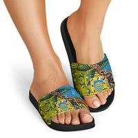 Tuvalu and Australia Together Slide Sandals Tapa Pattern and Aboriginal mix Culture