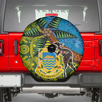 Tuvalu and Australia Together Spare Tire Cover Tapa Pattern and Aboriginal mix Culture