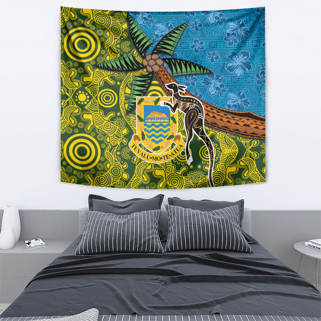 Tuvalu and Australia Together Tapestry Tapa Pattern and Aboriginal mix Culture
