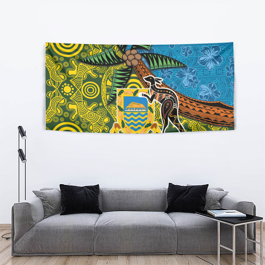 Tuvalu and Australia Together Tapestry Tapa Pattern and Aboriginal mix Culture