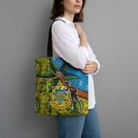 Tuvalu and Australia Together Tote Bag Tapa Pattern and Aboriginal mix Culture