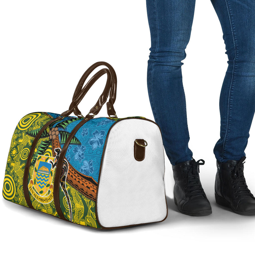 Tuvalu and Australia Together Travel Bag Tapa Pattern and Aboriginal mix Culture