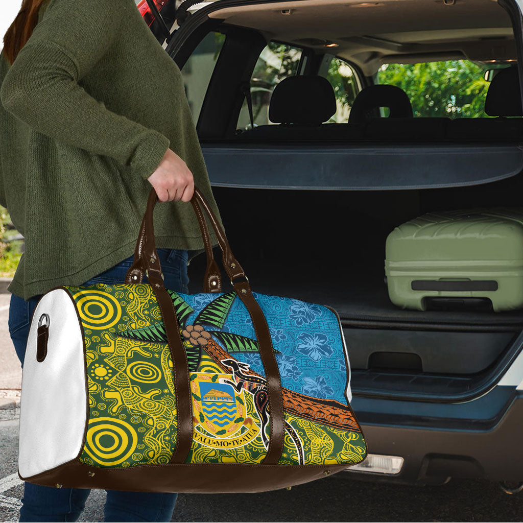 Tuvalu and Australia Together Travel Bag Tapa Pattern and Aboriginal mix Culture