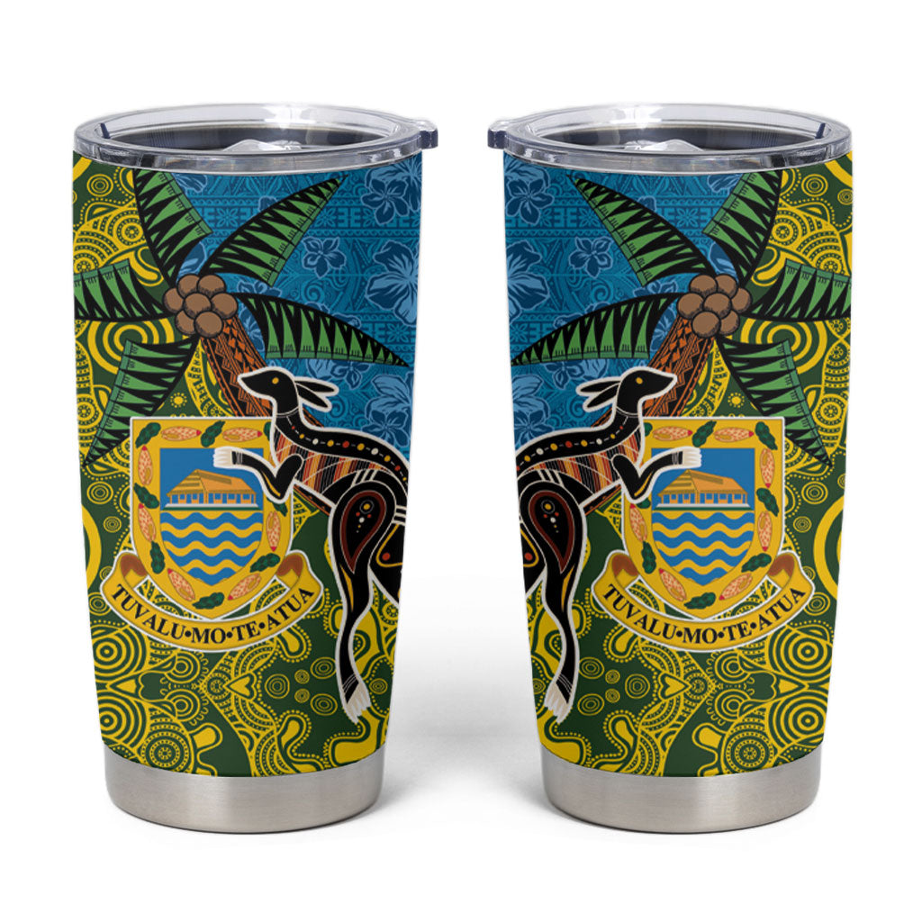 Tuvalu and Australia Together Tumbler Cup Tapa Pattern and Aboriginal mix Culture
