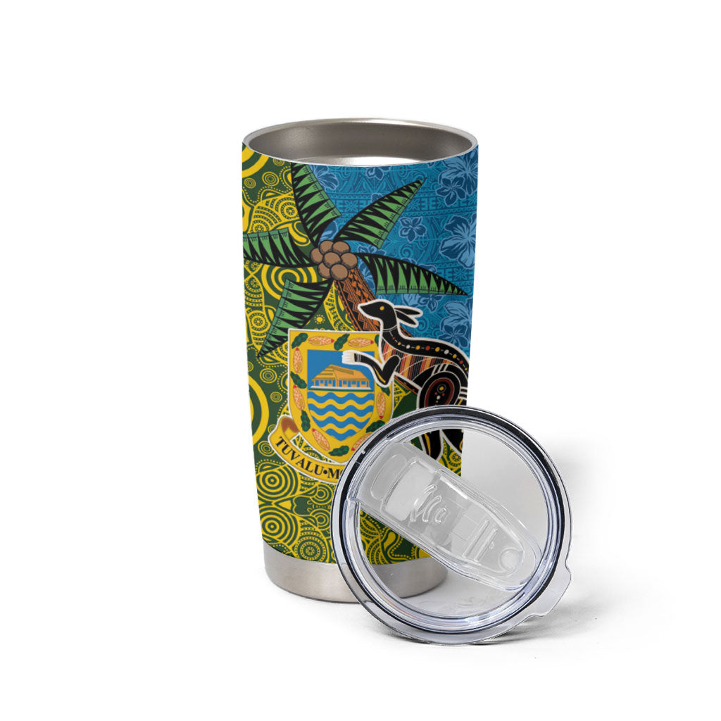 Tuvalu and Australia Together Tumbler Cup Tapa Pattern and Aboriginal mix Culture