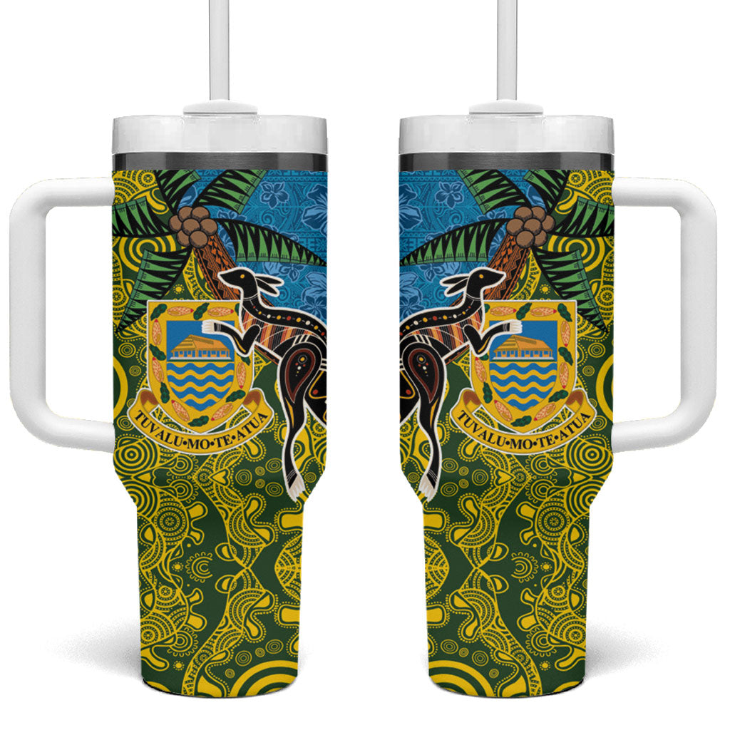 Tuvalu and Australia Together Tumbler With Handle Tapa Pattern and Aboriginal mix Culture