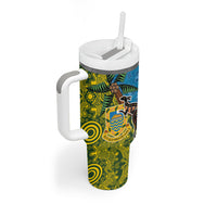 Tuvalu and Australia Together Tumbler With Handle Tapa Pattern and Aboriginal mix Culture