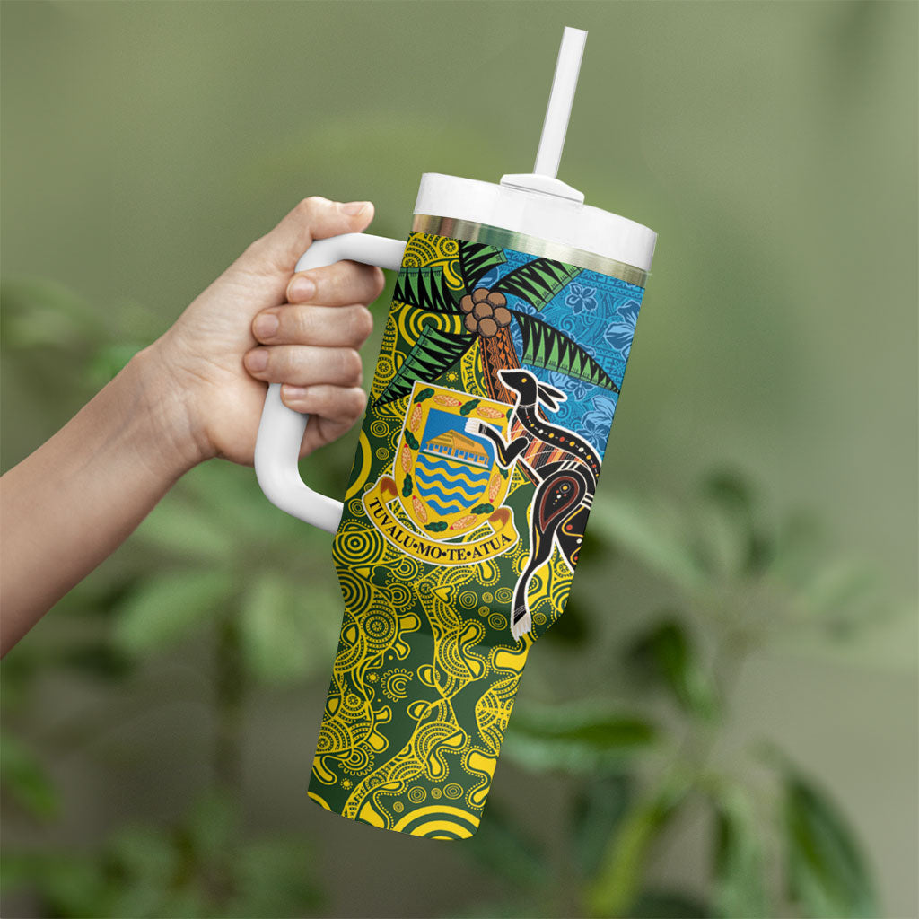 Tuvalu and Australia Together Tumbler With Handle Tapa Pattern and Aboriginal mix Culture