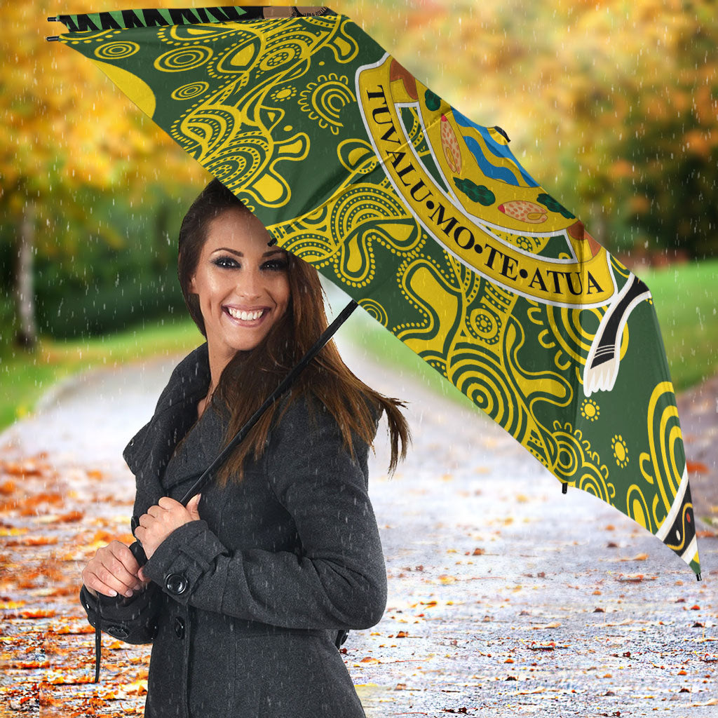 Tuvalu and Australia Together Umbrella Tapa Pattern and Aboriginal mix Culture