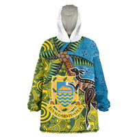 Tuvalu and Australia Together Wearable Blanket Hoodie Tapa Pattern and Aboriginal mix Culture