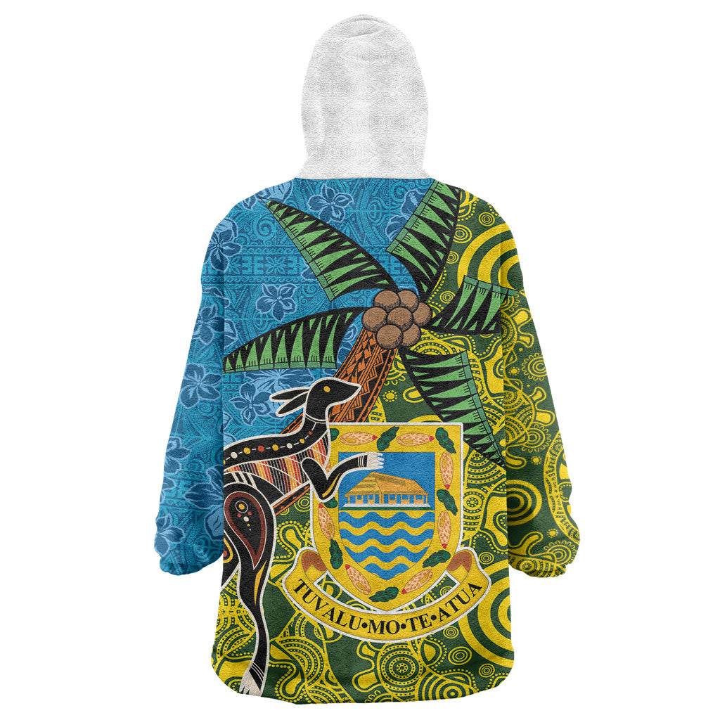 Tuvalu and Australia Together Wearable Blanket Hoodie Tapa Pattern and Aboriginal mix Culture