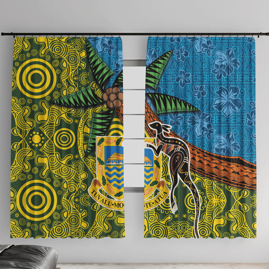 Tuvalu and Australia Together Window Curtain Tapa Pattern and Aboriginal mix Culture