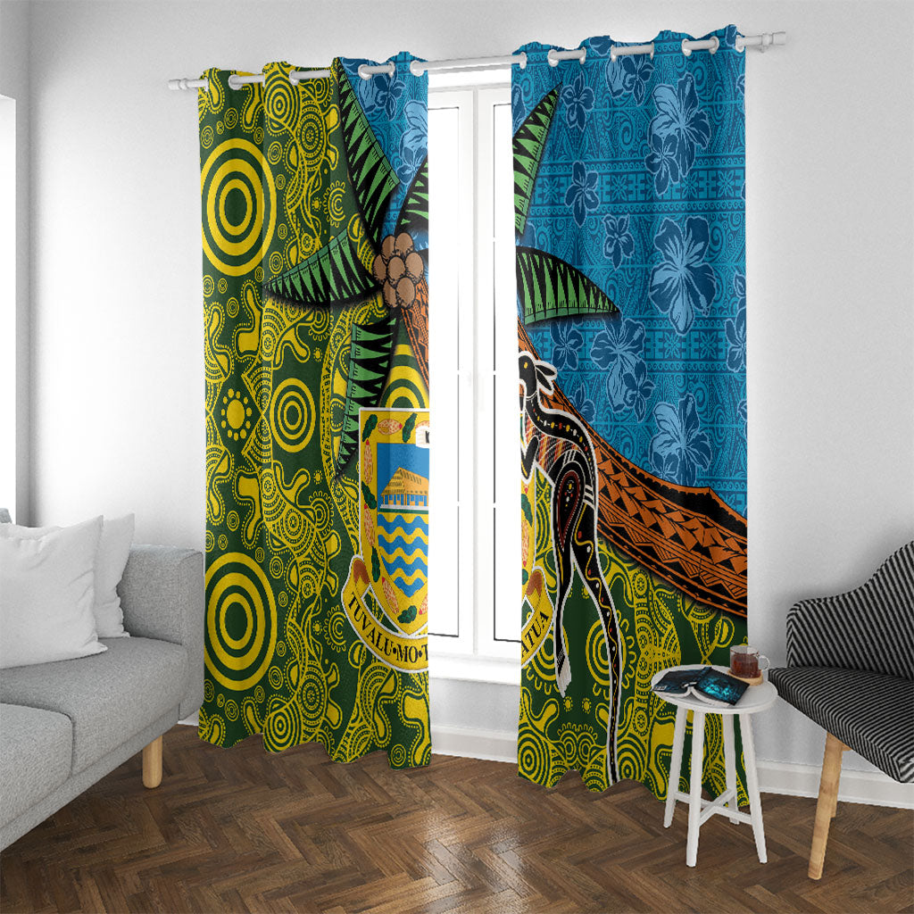 Tuvalu and Australia Together Window Curtain Tapa Pattern and Aboriginal mix Culture