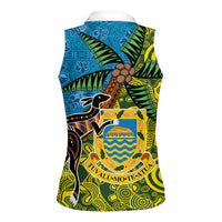 Tuvalu and Australia Together Women Sleeveless Polo Shirt Tapa Pattern and Aboriginal mix Culture