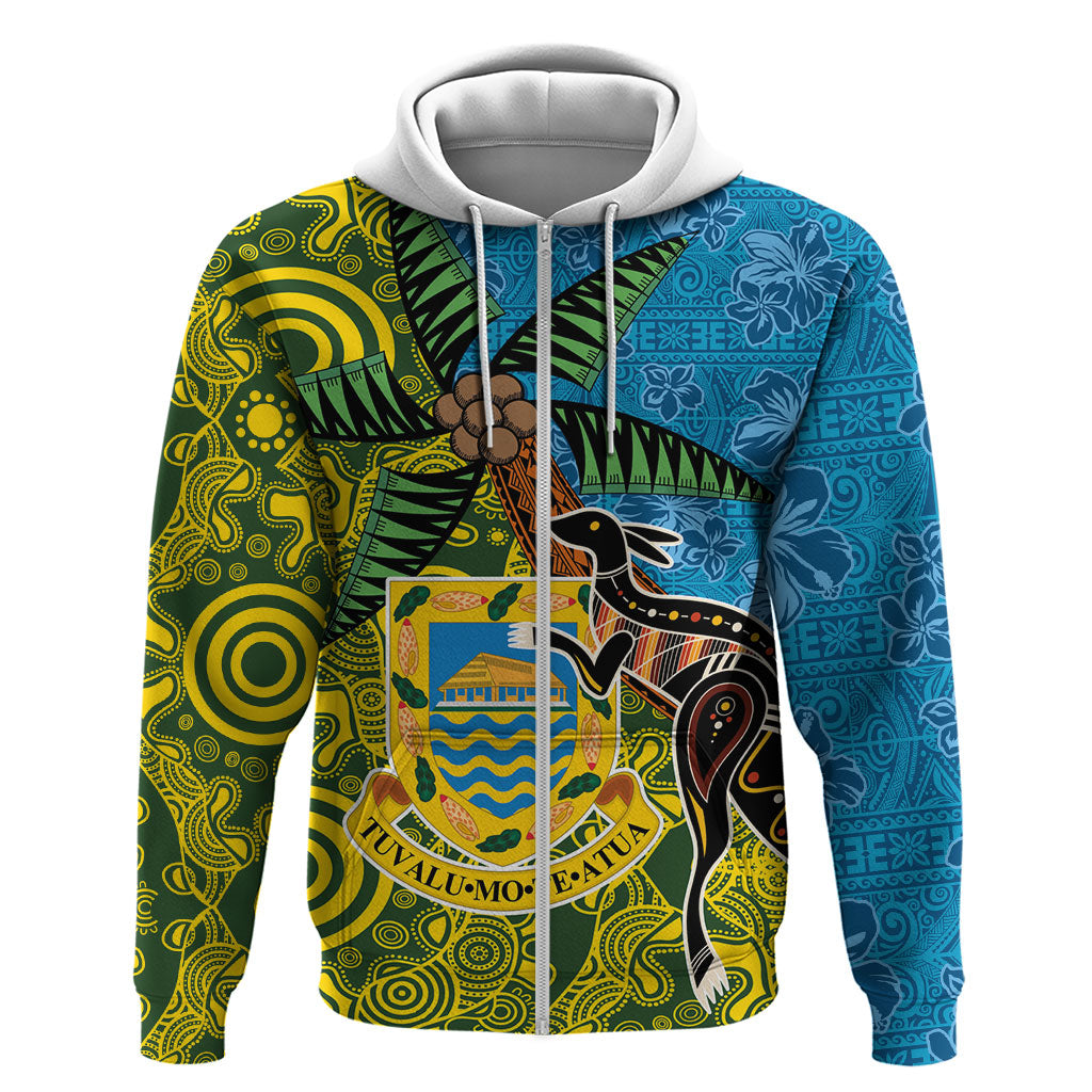 Tuvalu and Australia Together Zip Hoodie Tapa Pattern and Aboriginal mix Culture LT03 Zip Hoodie Multicolor - Polynesian Pride