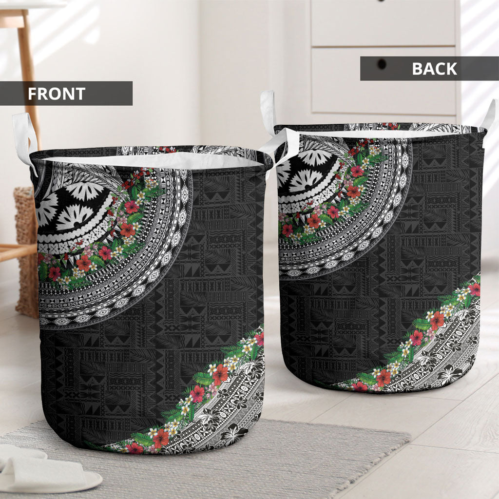 Fiji Hibiscus Laundry Basket Tapa Masi Motifs with Tropical Plants