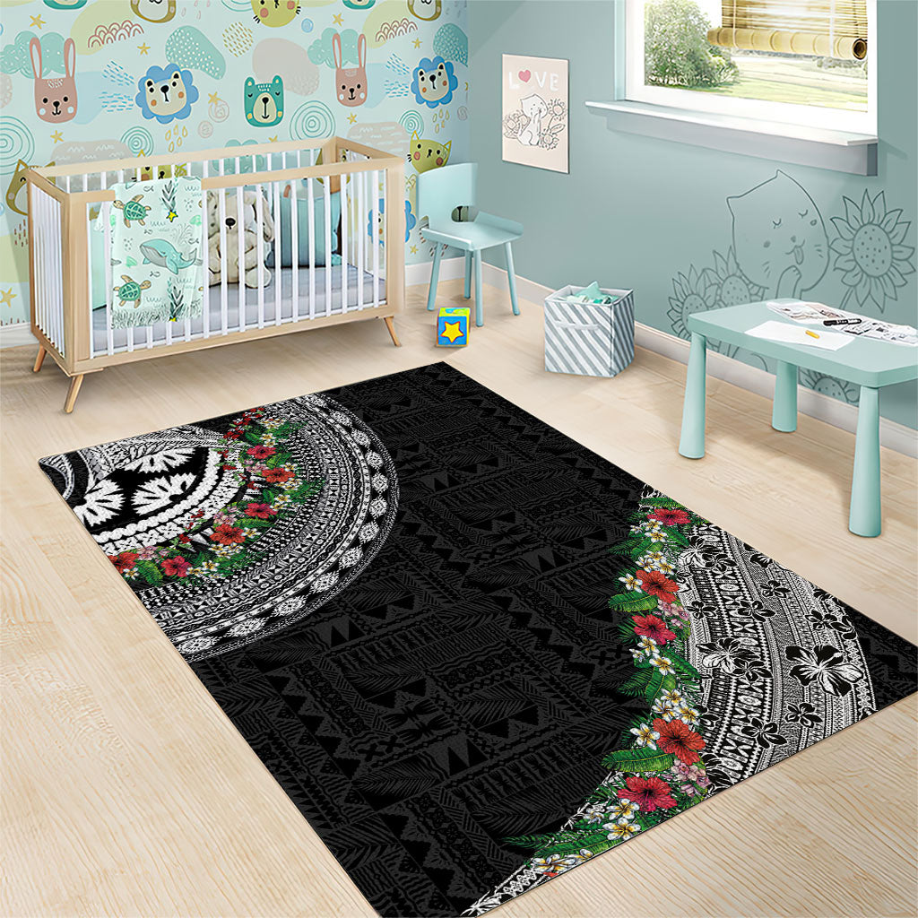 Fiji Hibiscus Area Rug Tapa Masi Motifs with Tropical Plants